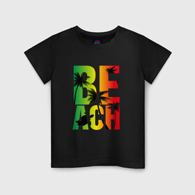 Детская футболка хлопок с принтом Beach в Белгороде, 100% хлопок | круглый вырез горловины, полуприлегающий силуэт, длина до линии бедер | Тематика изображения на принте: летние | летняя | лето | маорская | море | морские | на море | отдых | отпуск | пальмы | пляж | черепаха