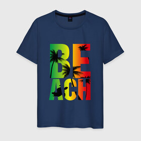 Мужская футболка хлопок с принтом Beach в Белгороде, 100% хлопок | прямой крой, круглый вырез горловины, длина до линии бедер, слегка спущенное плечо. | Тематика изображения на принте: летние | летняя | лето | маорская | море | морские | на море | отдых | отпуск | пальмы | пляж | черепаха