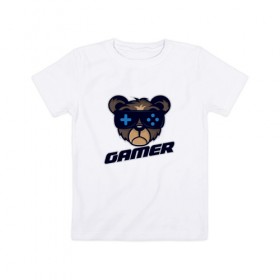 Детская футболка хлопок с принтом Медведь Игрок в Белгороде, 100% хлопок | круглый вырез горловины, полуприлегающий силуэт, длина до линии бедер | 