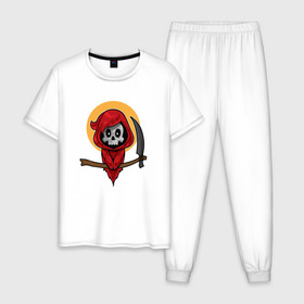 Мужская пижама хлопок с принтом Смерть с Косой в Белгороде, 100% хлопок | брюки и футболка прямого кроя, без карманов, на брюках мягкая резинка на поясе и по низу штанин
 | 
