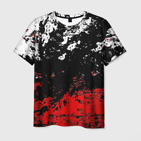 Мужская футболка 3D с принтом БРЫЗГИ КРАСОК в Белгороде, 100% полиэфир | прямой крой, круглый вырез горловины, длина до линии бедер | black.white | dirty | paints | red | texture | белый | брызги | грязный | краски | красный | текстура | черный