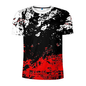 Мужская футболка 3D спортивная с принтом БРЫЗГИ КРАСОК в Белгороде, 100% полиэстер с улучшенными характеристиками | приталенный силуэт, круглая горловина, широкие плечи, сужается к линии бедра | black.white | dirty | paints | red | texture | белый | брызги | грязный | краски | красный | текстура | черный