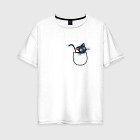 Женская футболка хлопок Oversize с принтом Кот в кармане в Белгороде, 100% хлопок | свободный крой, круглый ворот, спущенный рукав, длина до линии бедер
 | Тематика изображения на принте: cat | кот . котэ | котик | сейлор мун