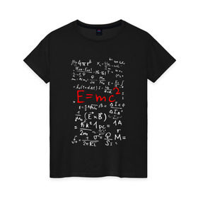Женская футболка хлопок с принтом E=MC2 в Белгороде, 100% хлопок | прямой крой, круглый вырез горловины, длина до линии бедер, слегка спущенное плечо | e mc 2 | emc 2 | school | знаменитые формулы | физика | формулы | школа | эйнштейн