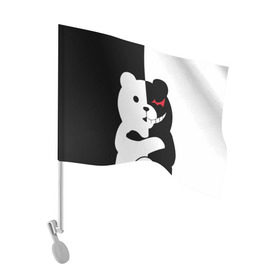 Флаг для автомобиля с принтом MONOKUMA в Белгороде, 100% полиэстер | Размер: 30*21 см | anime | bear | black  white | minomi | monokuma | pink | rabbit | school | аниме | главарь | миноми | монокума | черно белый | школа