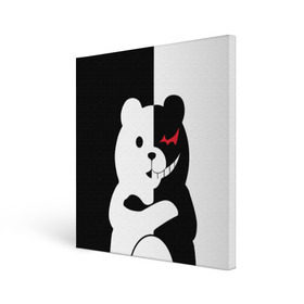 Холст квадратный с принтом MONOKUMA в Белгороде, 100% ПВХ |  | anime | bear | black  white | minomi | monokuma | pink | rabbit | school | аниме | главарь | миноми | монокума | черно белый | школа