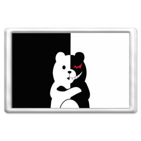 Магнит 45*70 с принтом MONOKUMA в Белгороде, Пластик | Размер: 78*52 мм; Размер печати: 70*45 | Тематика изображения на принте: anime | bear | black  white | minomi | monokuma | pink | rabbit | school | аниме | главарь | миноми | монокума | черно белый | школа