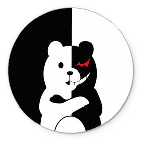 Коврик круглый с принтом MONOKUMA в Белгороде, резина и полиэстер | круглая форма, изображение наносится на всю лицевую часть | anime | bear | black  white | minomi | monokuma | pink | rabbit | school | аниме | главарь | миноми | монокума | черно белый | школа