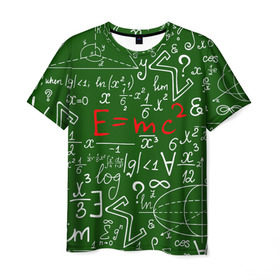 Мужская футболка 3D с принтом ФОРМУЛЫ ФИЗИКА в Белгороде, 100% полиэфир | прямой крой, круглый вырез горловины, длина до линии бедер | e mc 2 | emc 2 | school | знаменитые формулы | физика | формулы | школа | эйнштейн