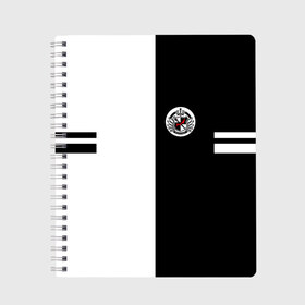 Тетрадь с принтом MONOKUMA SCHOOL в Белгороде, 100% бумага | 48 листов, плотность листов — 60 г/м2, плотность картонной обложки — 250 г/м2. Листы скреплены сбоку удобной пружинной спиралью. Уголки страниц и обложки скругленные. Цвет линий — светло-серый
 | Тематика изображения на принте: anime | bear | black  white | minomi | monokuma | pink | rabbit | school | аниме | главарь | миноми | монокума | черно белый | школа