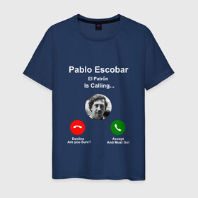Мужская футболка хлопок с принтом Escobar в Белгороде, 100% хлопок | прямой крой, круглый вырез горловины, длина до линии бедер, слегка спущенное плечо. | escobar | loving pablo | прикол | эскобар | юмор