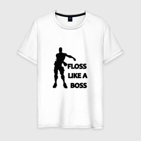 Мужская футболка хлопок с принтом Floss like a boss в Белгороде, 100% хлопок | прямой крой, круглый вырез горловины, длина до линии бедер, слегка спущенное плечо. | dance | floss like a boss | fortnite | swag | thebackpackkid | танец