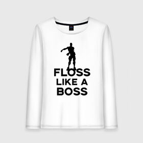 Женский лонгслив хлопок с принтом Floss like a boss в Белгороде, 100% хлопок |  | dance | floss like a boss | fortnite | swag | thebackpackkid | танец