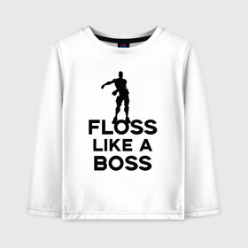 Детский лонгслив хлопок с принтом Floss like a boss в Белгороде, 100% хлопок | круглый вырез горловины, полуприлегающий силуэт, длина до линии бедер | dance | floss like a boss | fortnite | swag | thebackpackkid | танец