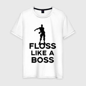 Мужская футболка хлопок с принтом Floss like a boss в Белгороде, 100% хлопок | прямой крой, круглый вырез горловины, длина до линии бедер, слегка спущенное плечо. | dance | floss like a boss | fortnite | swag | thebackpackkid | танец