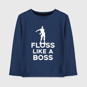 Детский лонгслив хлопок с принтом Floss like a boss в Белгороде, 100% хлопок | круглый вырез горловины, полуприлегающий силуэт, длина до линии бедер | Тематика изображения на принте: dance | floss like a boss | fortnite | swag | thebackpackkid | танец