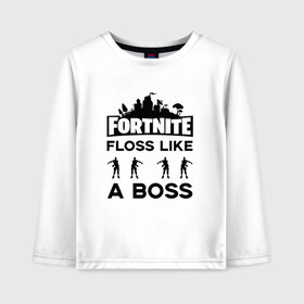 Детский лонгслив хлопок с принтом Floss like a boss в Белгороде, 100% хлопок | круглый вырез горловины, полуприлегающий силуэт, длина до линии бедер | Тематика изображения на принте: dance | floss like a boss | fortnite | swag | thebackpackkid | танец