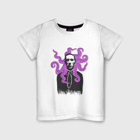 Детская футболка хлопок с принтом Лавкрафт в Белгороде, 100% хлопок | круглый вырез горловины, полуприлегающий силуэт, длина до линии бедер | cthulhu | cthulhu fhtagn | lovecraft | ктулху | лавкрафт