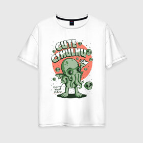Женская футболка хлопок Oversize с принтом Ктулху в Белгороде, 100% хлопок | свободный крой, круглый ворот, спущенный рукав, длина до линии бедер
 | cthulhu | cthulhu fhtagn | lovecraft | ктулху | лавкрафт