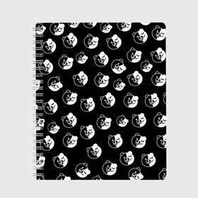 Тетрадь с принтом MONOKUMA в Белгороде, 100% бумага | 48 листов, плотность листов — 60 г/м2, плотность картонной обложки — 250 г/м2. Листы скреплены сбоку удобной пружинной спиралью. Уголки страниц и обложки скругленные. Цвет линий — светло-серый
 | Тематика изображения на принте: anime | bear | black  white | danganronpa | korokuma | monodam | monokuma | monomi | monotaro | pink | rabbit | school | shirokuma | аниме | главарь | мoноми | монокума | черно белый | школа
