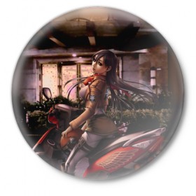 Значок с принтом Mikasa Ackerman в Белгороде,  металл | круглая форма, металлическая застежка в виде булавки | Тематика изображения на принте: 