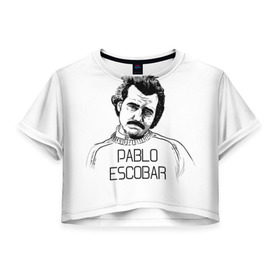 Женская футболка 3D укороченная с принтом Pablo Escobar в Белгороде, 100% полиэстер | круглая горловина, длина футболки до линии талии, рукава с отворотами | escobar | loving pablo | эскобар