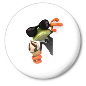 Значок с принтом Агент легушач в Белгороде,  металл | круглая форма, металлическая застежка в виде булавки | Тематика изображения на принте: агент | легушач | лягушка | мороженное