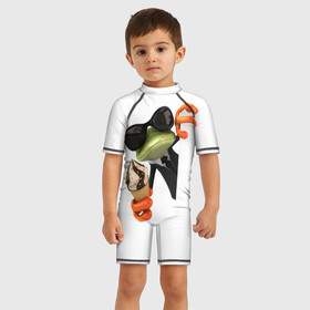 Детский купальный костюм 3D с принтом АГЕНТ ЛЕГУШАЧ | AGENT FROG в Белгороде, Полиэстер 85%, Спандекс 15% | застежка на молнии на спине | Тематика изображения на принте: агент | легушач | лягушка | мороженное