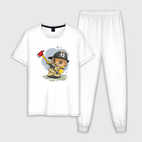 Мужская пижама хлопок с принтом Пожарник в Белгороде, 100% хлопок | брюки и футболка прямого кроя, без карманов, на брюках мягкая резинка на поясе и по низу штанин
 | 