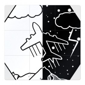 Магнитный плакат 3Х3 с принтом Daynight flying в Белгороде, Полимерный материал с магнитным слоем | 9 деталей размером 9*9 см | Тематика изображения на принте: plane | горы | космос | минимализм | небо | облака | природа | самолёт