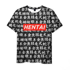 Мужская футболка 3D с принтом HENTAI в Белгороде, 100% полиэфир | прямой крой, круглый вырез горловины, длина до линии бедер | ahegao | kawai | kowai | oppai | otaku | senpai | sugoi | waifu | yandere | ахегао | ковай | отаку | сенпай | яндере