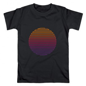 Мужская футболка хлопок с принтом Линейное солнце в Белгороде, 100% хлопок | прямой крой, круглый вырез горловины, длина до линии бедер, слегка спущенное плечо. | восход | геометрия | закат | линейное солнце | линии | минимализм | солнце