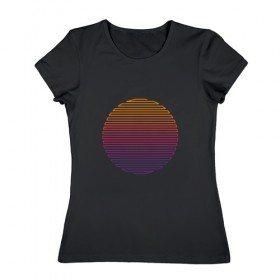 Женская футболка хлопок с принтом Линейное солнце в Белгороде, 100% хлопок | прямой крой, круглый вырез горловины, длина до линии бедер, слегка спущенное плечо | восход | геометрия | закат | линейное солнце | линии | минимализм | солнце