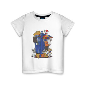 Детская футболка хлопок с принтом Доктор кто в Белгороде, 100% хлопок | круглый вырез горловины, полуприлегающий силуэт, длина до линии бедер | джоди уиттакер | доктор кто | зонт | кот  . doctor who | тардис