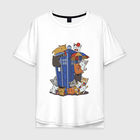 Мужская футболка хлопок Oversize с принтом Доктор кто в Белгороде, 100% хлопок | свободный крой, круглый ворот, “спинка” длиннее передней части | джоди уиттакер | доктор кто | зонт | кот  . doctor who | тардис