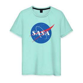 Мужская футболка хлопок с принтом Саша (NASA) в Белгороде, 100% хлопок | прямой крой, круглый вырез горловины, длина до линии бедер, слегка спущенное плечо. | 