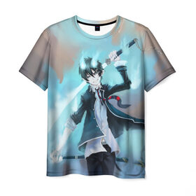 Мужская футболка 3D с принтом Rin Okumura в Белгороде, 100% полиэфир | прямой крой, круглый вырез горловины, длина до линии бедер | blue | exorcist | ария | ассии | вурдалак | геенны | демон | драгун | манга | рыцарь | синий | укротитель | экзорцист