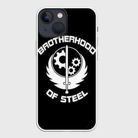 Чехол для iPhone 13 mini с принтом БРАТСТВО СТАЛИ в Белгороде,  |  | 101 | 111 | 76 | bethesda | brotherhood of steel | fallout | outcast | vault | war | братство стали | бункер | война | постапокалипсис | убежище | фолаут | фоллаут