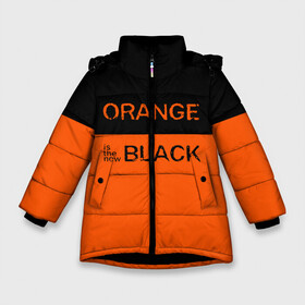 Зимняя куртка для девочек 3D с принтом Orange Is the New Black в Белгороде, ткань верха — 100% полиэстер; подклад — 100% полиэстер, утеплитель — 100% полиэстер. | длина ниже бедра, удлиненная спинка, воротник стойка и отстегивающийся капюшон. Есть боковые карманы с листочкой на кнопках, утяжки по низу изделия и внутренний карман на молнии. 

Предусмотрены светоотражающий принт на спинке, радужный светоотражающий элемент на пуллере молнии и на резинке для утяжки. | Тематика изображения на принте: orange is the new black | оранжевый  хит сезона