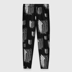 Женские брюки 3D с принтом Attack on titan art в Белгороде, полиэстер 100% | прямой крой, два кармана без застежек по бокам, с мягкой трикотажной резинкой на поясе и по низу штанин. В поясе для дополнительного комфорта — широкие завязки | 