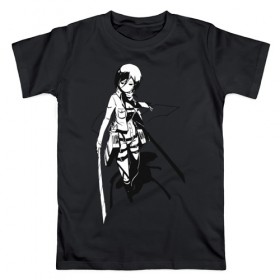 Мужская футболка хлопок с принтом Mikasa Ackerman в Белгороде, 100% хлопок | прямой крой, круглый вырез горловины, длина до линии бедер, слегка спущенное плечо. | Тематика изображения на принте: mikasa | микаса