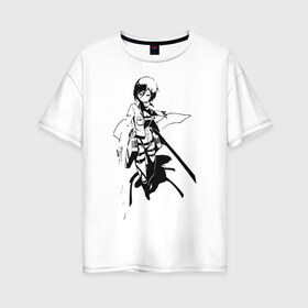 Женская футболка хлопок Oversize с принтом Mikasa Ackerman в Белгороде, 100% хлопок | свободный крой, круглый ворот, спущенный рукав, длина до линии бедер
 | mikasa | микаса
