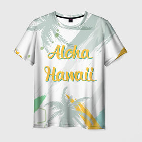 Мужская футболка 3D с принтом Aloha Hawaii в Белгороде, 100% полиэфир | прямой крой, круглый вырез горловины, длина до линии бедер | Тематика изображения на принте: aloha | summer | sun | travel | гавайи | лето | путешествия