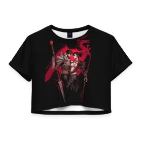 Женская футболка 3D укороченная с принтом Dragon Age. Морриган и Хоук в Белгороде, 100% полиэстер | круглая горловина, длина футболки до линии талии, рукава с отворотами | hawke | morrigan | rpg | рпг | фентези