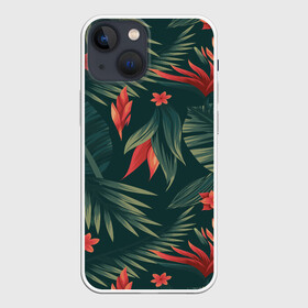 Чехол для iPhone 13 mini с принтом Тропики в Белгороде,  |  | вектор | джунгли | дизайн | зеленый | красиво | красный | лес | лето | папоротник | тропики | тропические листья