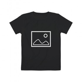 Детская футболка хлопок с принтом Ярлык картинки в Белгороде, 100% хлопок | круглый вырез горловины, полуприлегающий силуэт, длина до линии бедер | геометрия | горы | картинка | квадрат | круг | минимализм | поле | рамка | солнце | ярлык