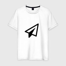 Мужская футболка хлопок с принтом Самолетик в Белгороде, 100% хлопок | прямой крой, круглый вырез горловины, длина до линии бедер, слегка спущенное плечо. | Тематика изображения на принте: геометрия | иконка | минимализм | самолетик | сообщение | треугольники | ярлык