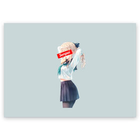 Поздравительная открытка с принтом Семпай в Белгороде, 100% бумага | плотность бумаги 280 г/м2, матовая, на обратной стороне линовка и место для марки
 | anime girl | senpai | манга | семпай | япония