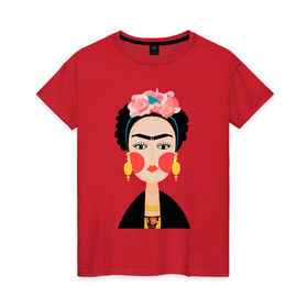 Женская футболка хлопок с принтом Фрида Кало в Белгороде, 100% хлопок | прямой крой, круглый вырез горловины, длина до линии бедер, слегка спущенное плечо | frida kahlo de rivera | фрида кало