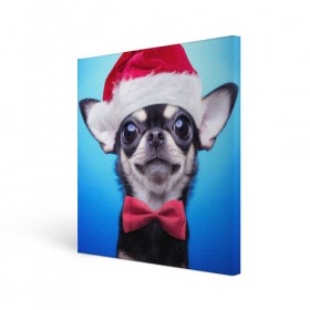 Холст квадратный с принтом рождество в Белгороде, 100% ПВХ |  | dog | happy new year | бантик | взгляд | глаза | новый год | пинчер | праздник | санта клаус | собака | той терьер